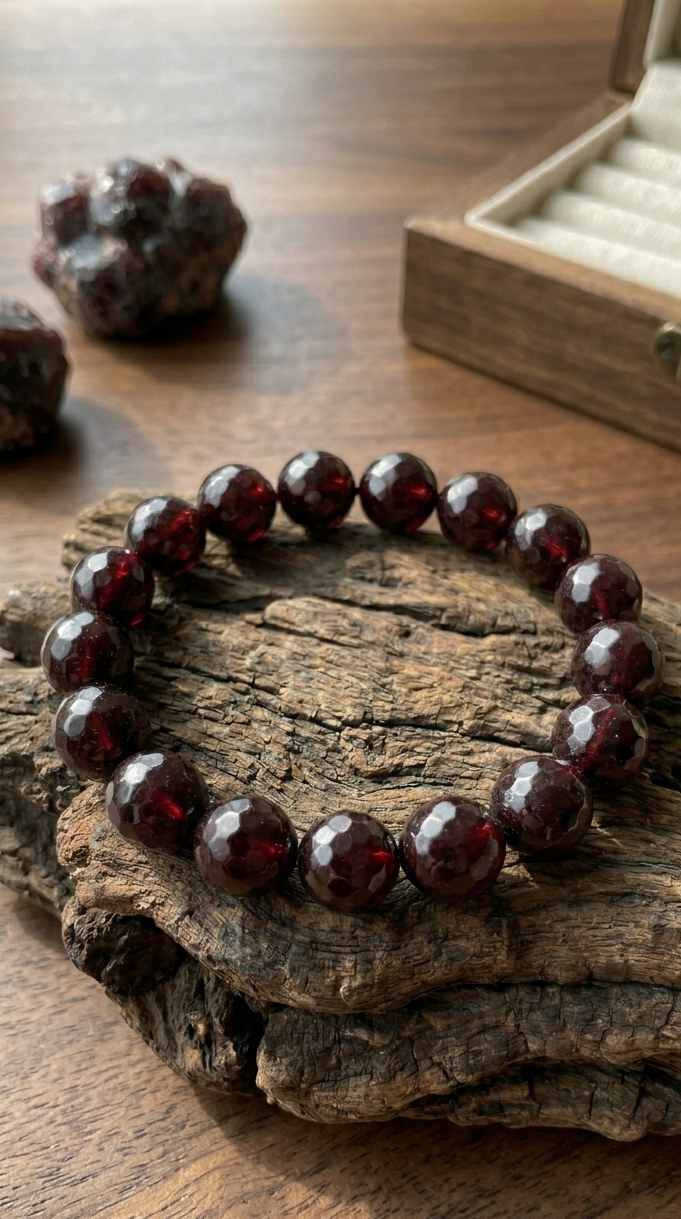 Premium Natural Garnet Gemstone Bracelet – Elegant Red Spark