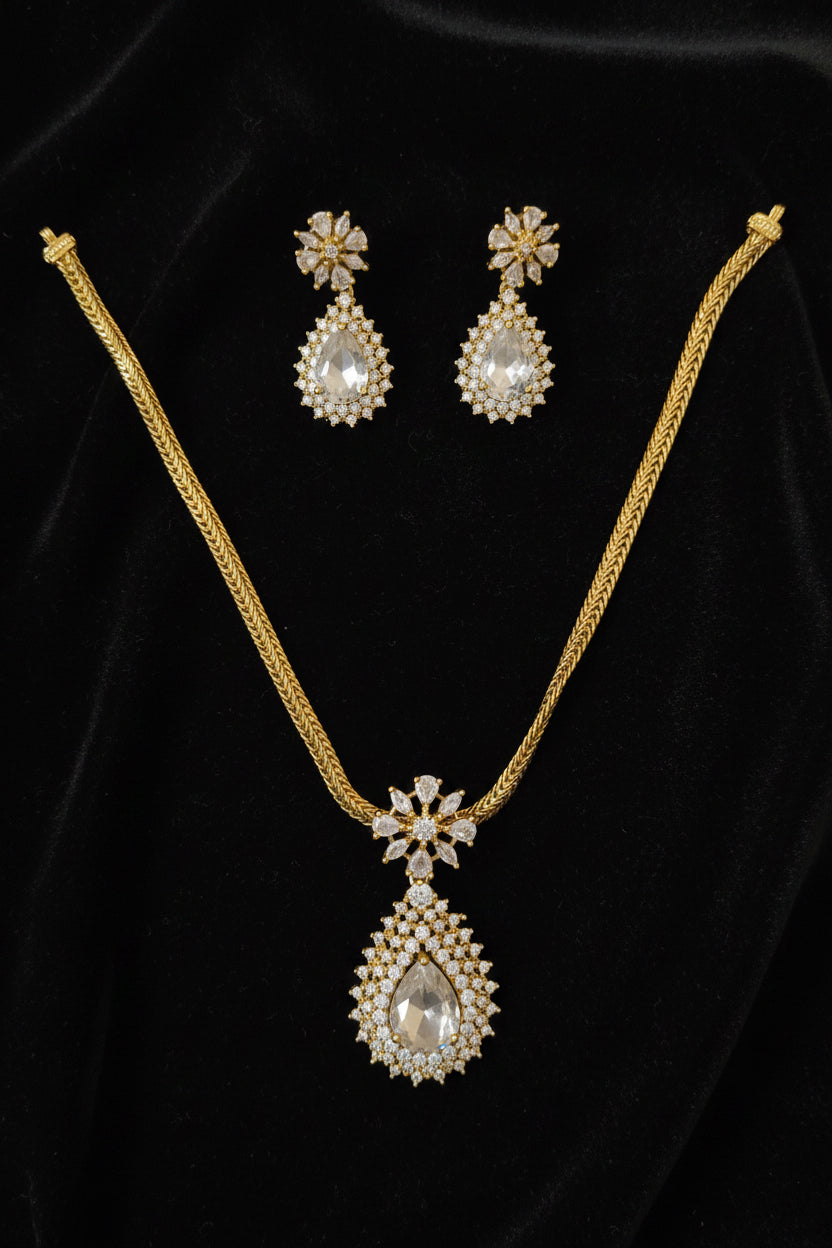 Elegant CZ Teardrop Necklace & Earring Set