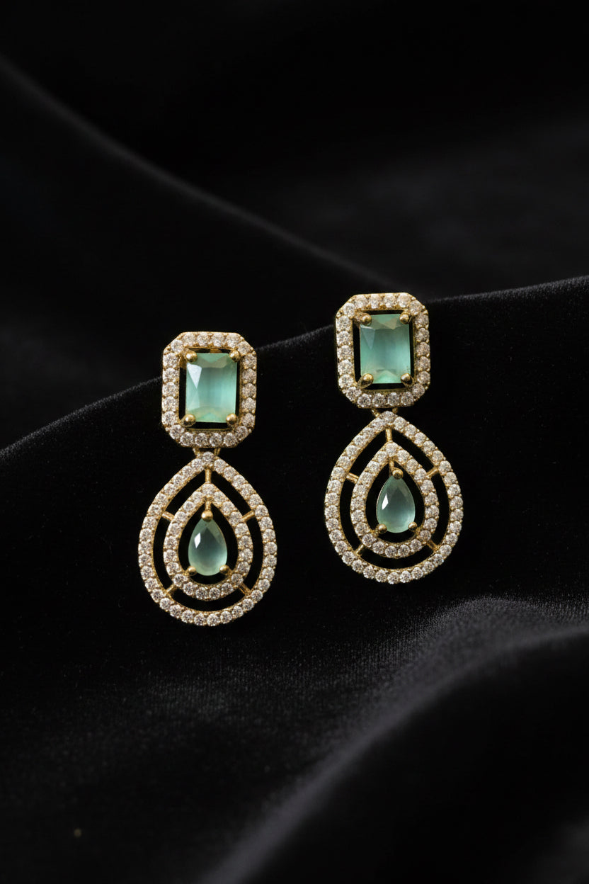 Elegant Mint Green Stone & CZ Necklace Set